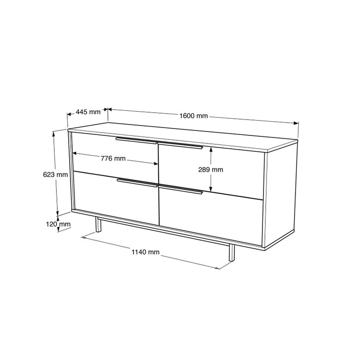 Hanah Home Consola On3-W de 160 cm en Blanco con Patas de Metal, Mueble Versátil y Duradero, Tablero Melamina